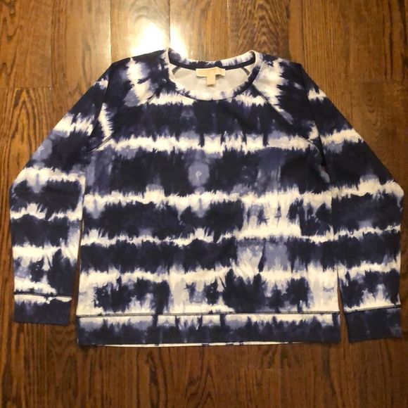 MICHAEL KORS Women’s Navy White Tie Dye Pullover Long Sleeve Crewneck Top Sz MD - Picture 11 of 14